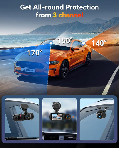 Dash Cam Front and Rear inside 3 Channel Dashcam 1080P with 64GB Card