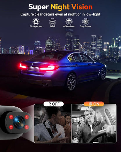 Dash Cam Front and Rear inside 3 Channel Dashcam 1080P with 64GB Card