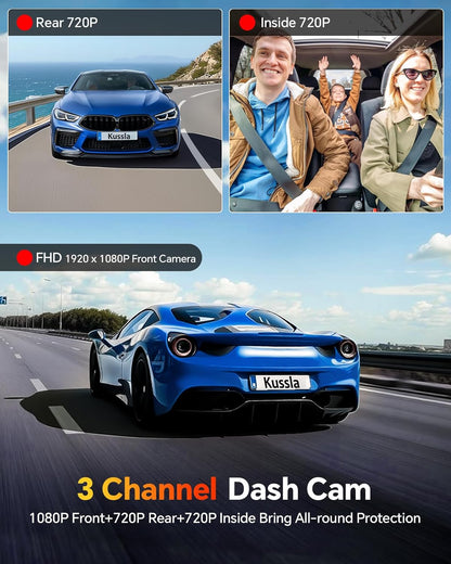 Dash Cam Front and Rear inside 3 Channel Dashcam 1080P with 64GB Card